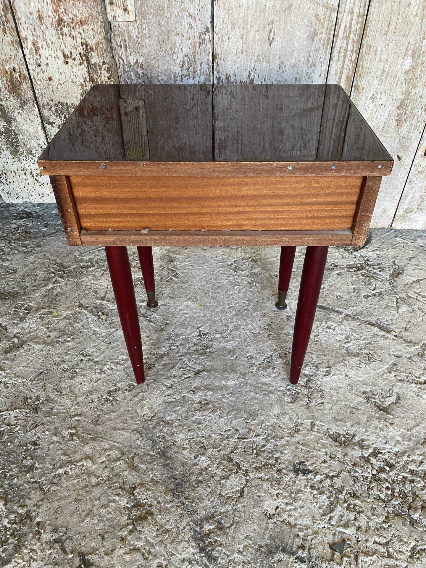 Antique Nightstand Lacquered Wood Drawer Mid-Century Vintage