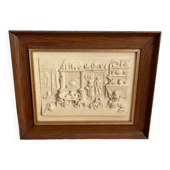 Tableau bas-relief en biscuit, signé C.F Becker