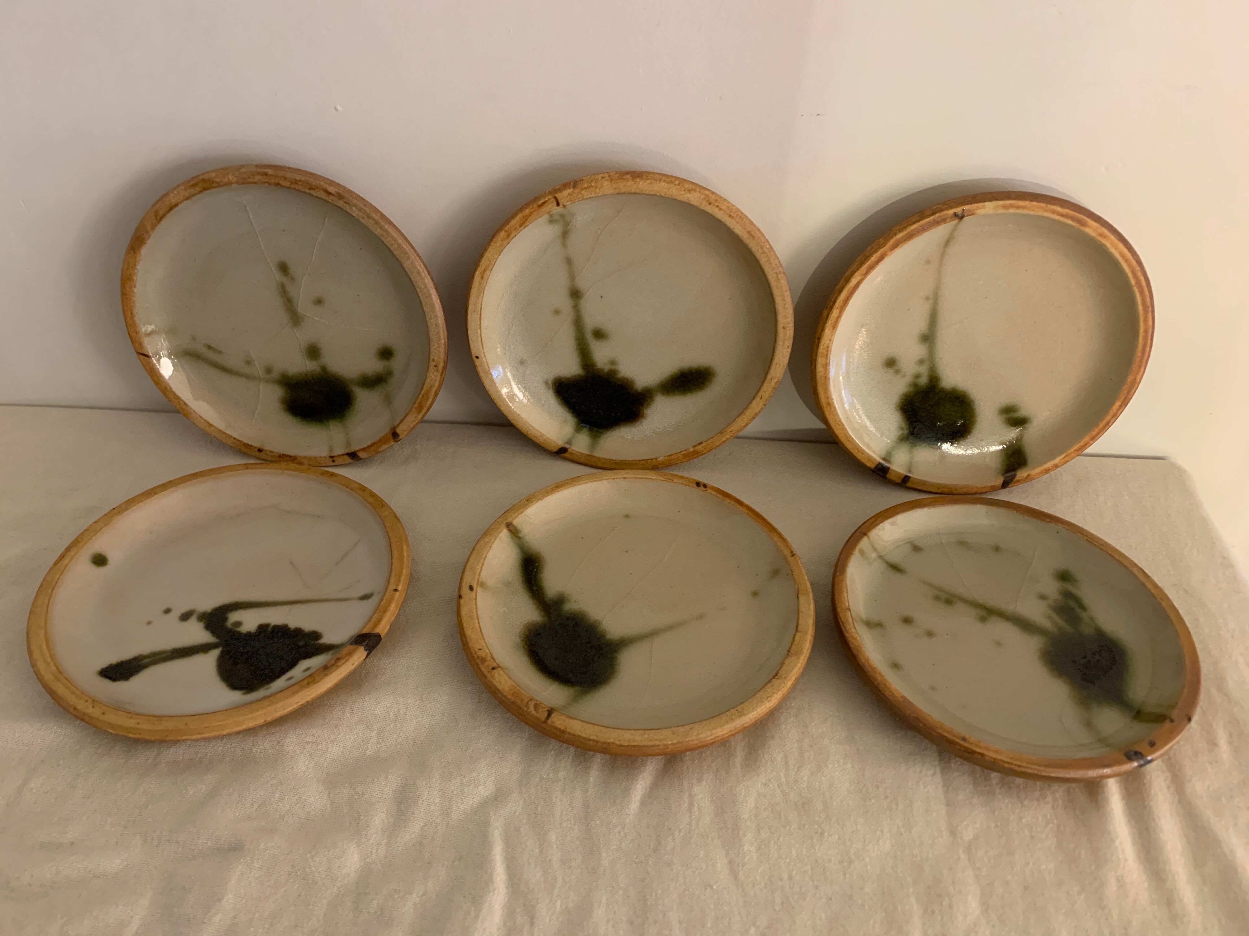 6 small bread plates enamelled pottery of the Vallauris Dove