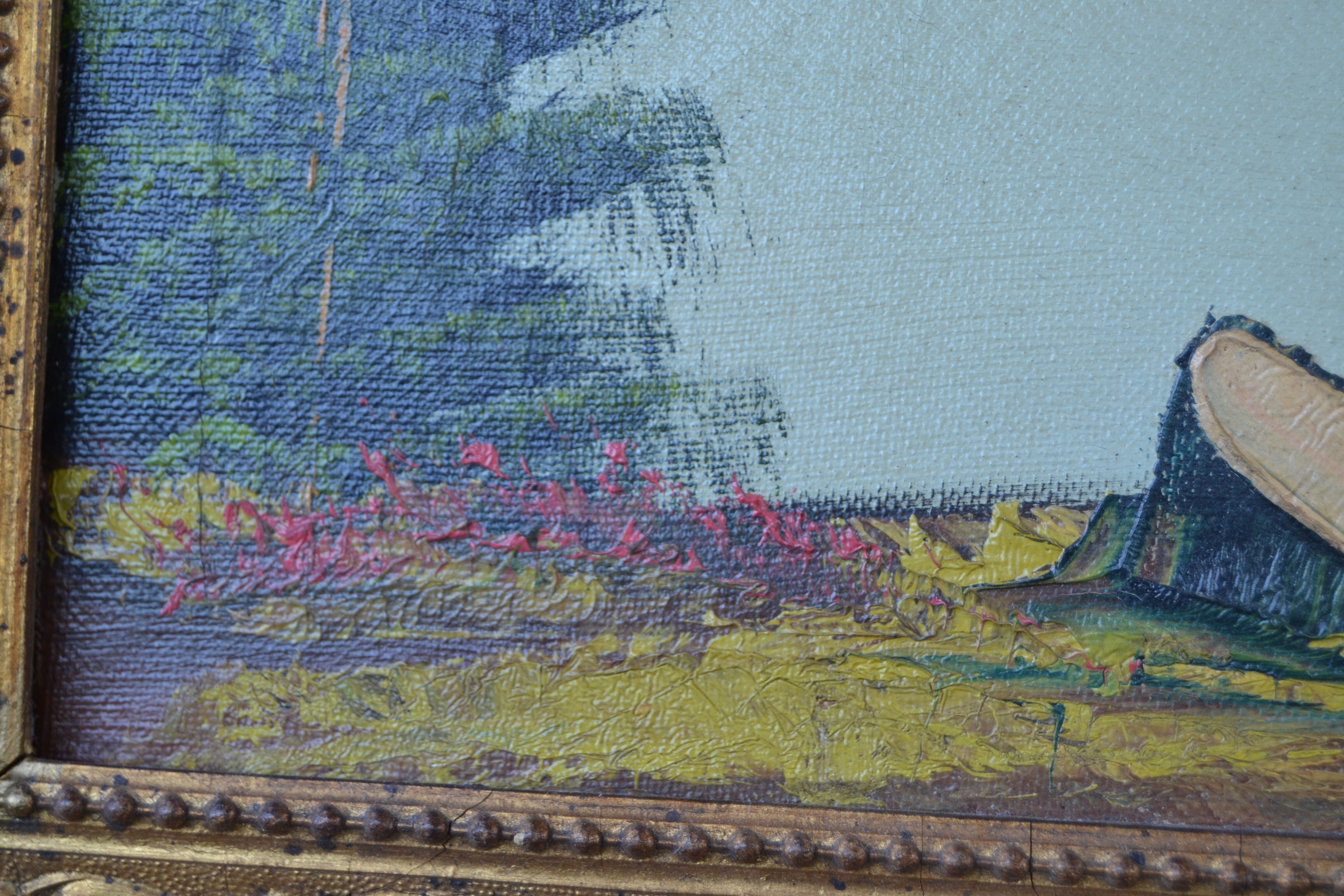 Ancient painting 19th century mountain landscape