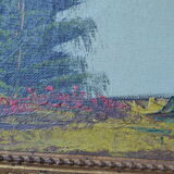 Ancient painting 19th century mountain landscape