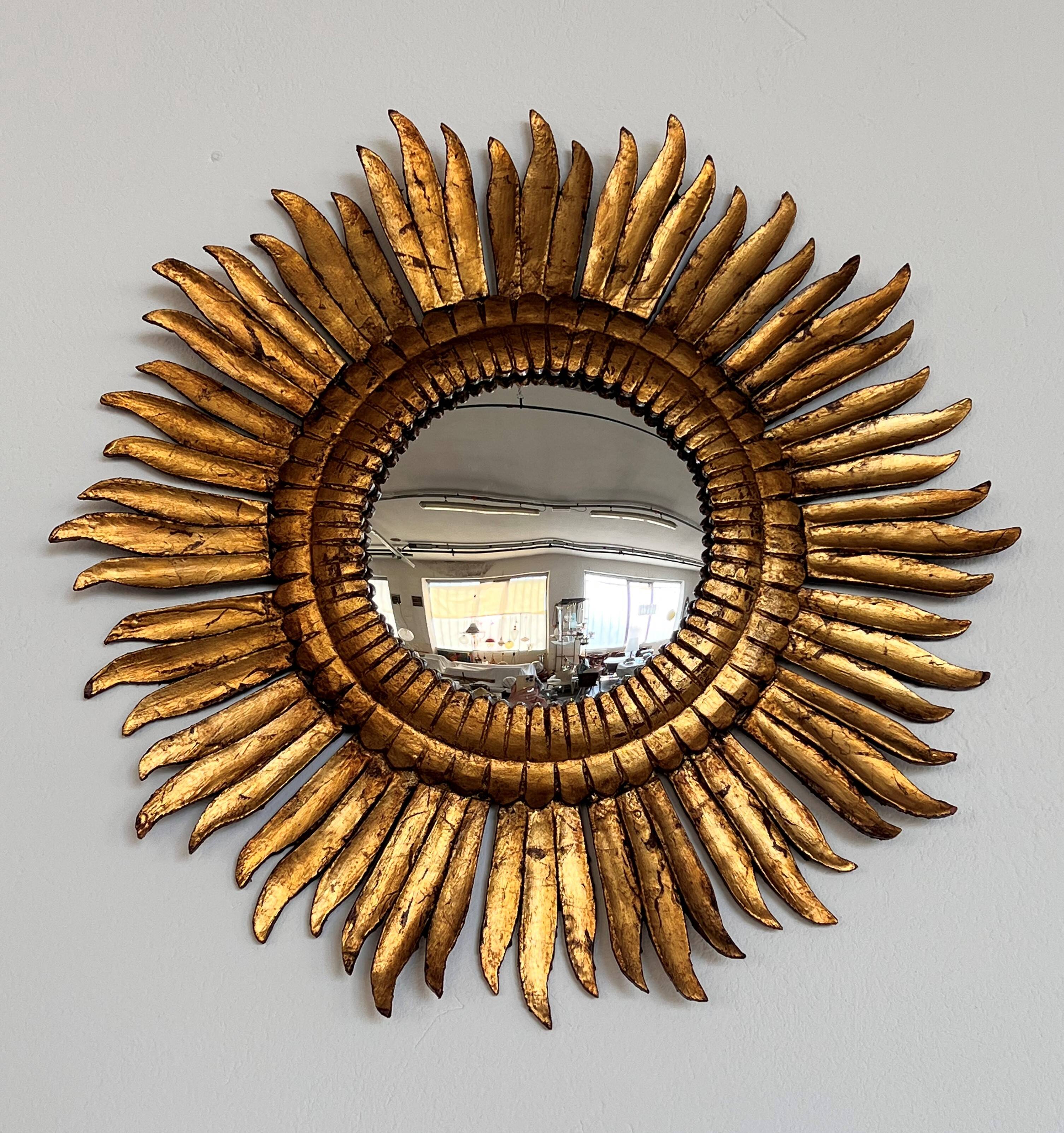 Italian Sunburst Mirror with Concave Mirror Glass