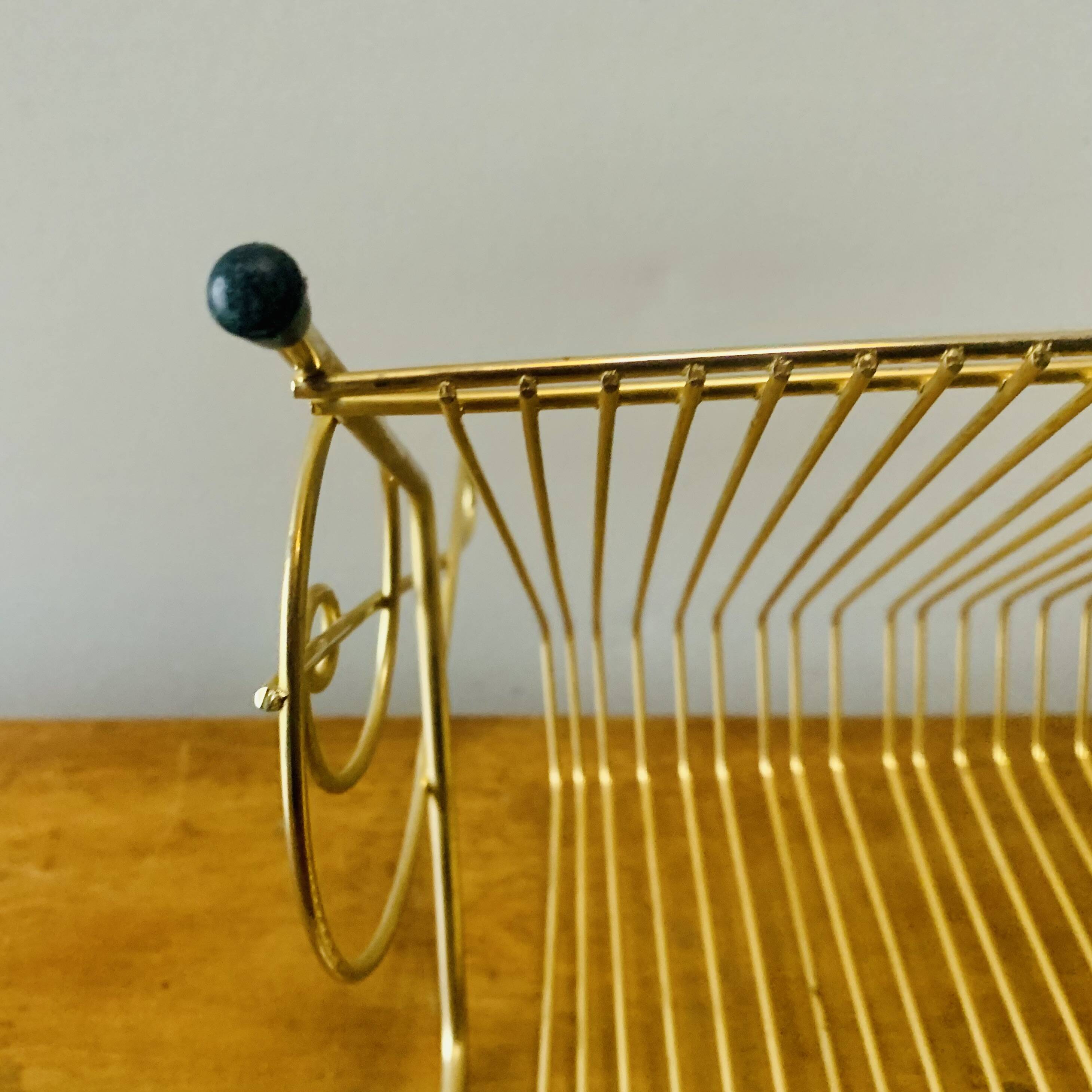 Vintage record holder in gold metal - for 50 vinyls