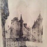 Tableau ancien paysage de campagne