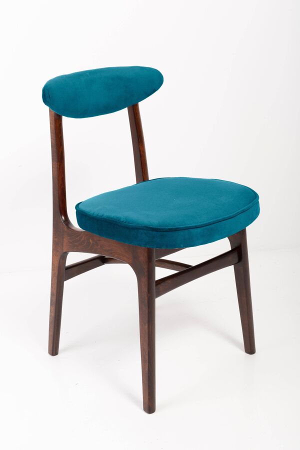 Chaise vintage en velours bleu pétrole conçue par Rajmund Hałas, Europe, années 1960
