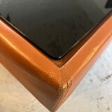 Caramel leather and black glass coffee table