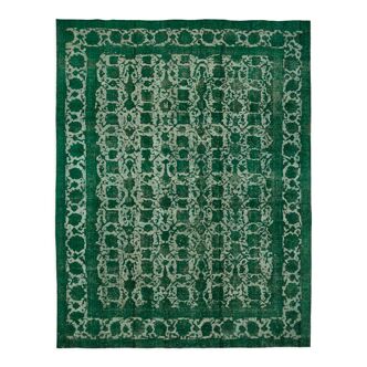 Tapis fait à la main oriental contemporain années 1980 302 cm x 385 cm de laine verte