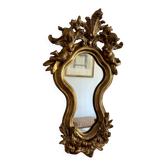 Miroir ancien rocaille aux putti, cadre doré bois sculpté et stuc, XIXe siè