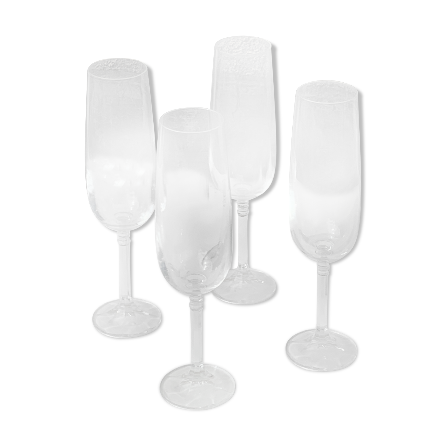 4 champagne flutes in transparent glass model Isabelle vintage 1970