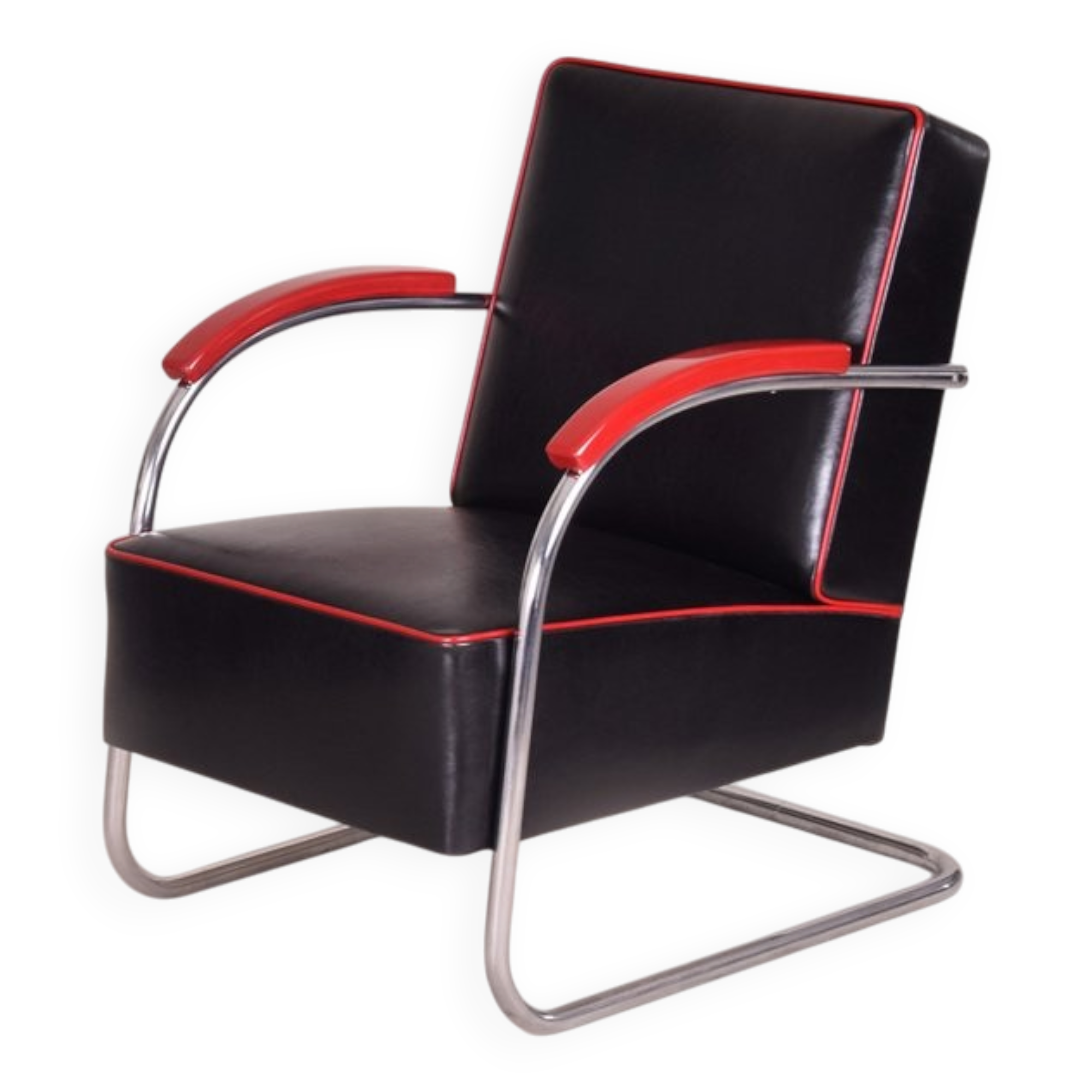 Fauteuil Bauhaus en chrome et cuir de Mücke Melder, années 1930