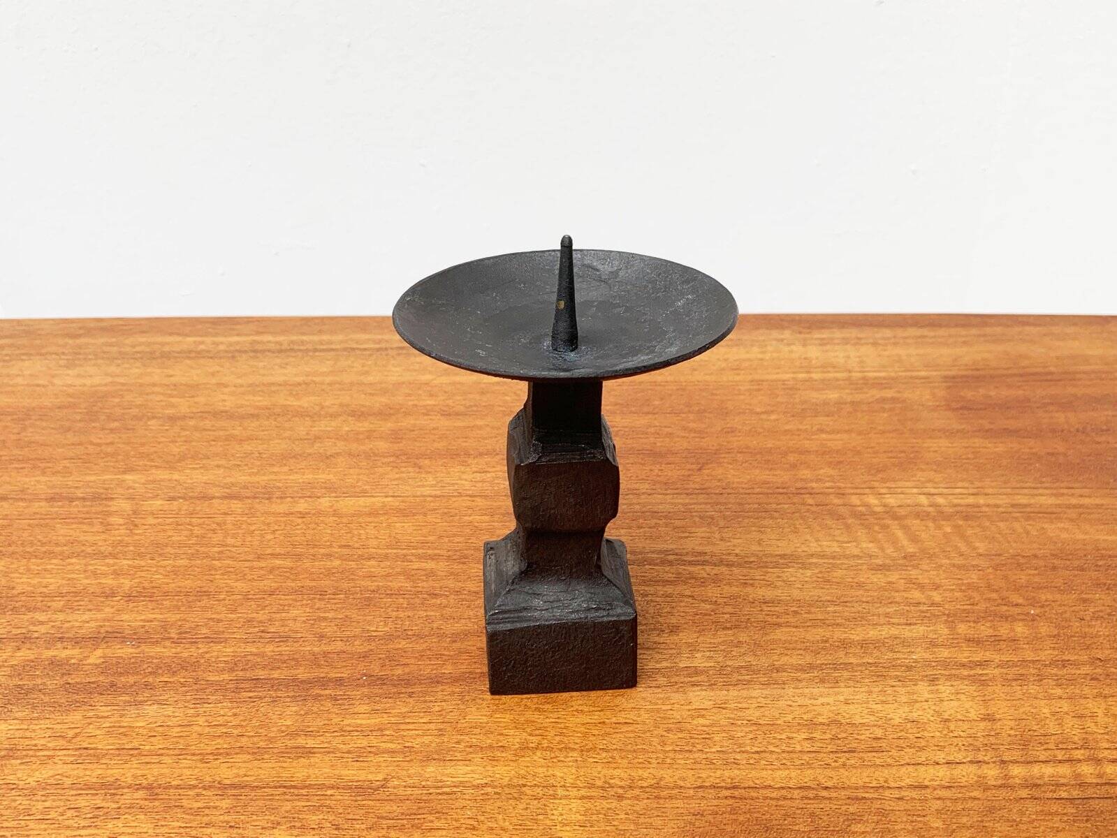 Brutalist wrought iron candlestick from the mid-century.