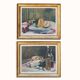 Set of oil paintings "Asparagus & eggs" and "Melon" by Alexandre Denonne