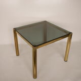Table basse carré en verre et laiton 1980 édition originale
