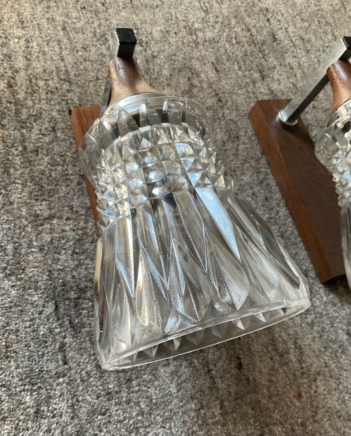 Pair of 60s teak and molded glass sconces