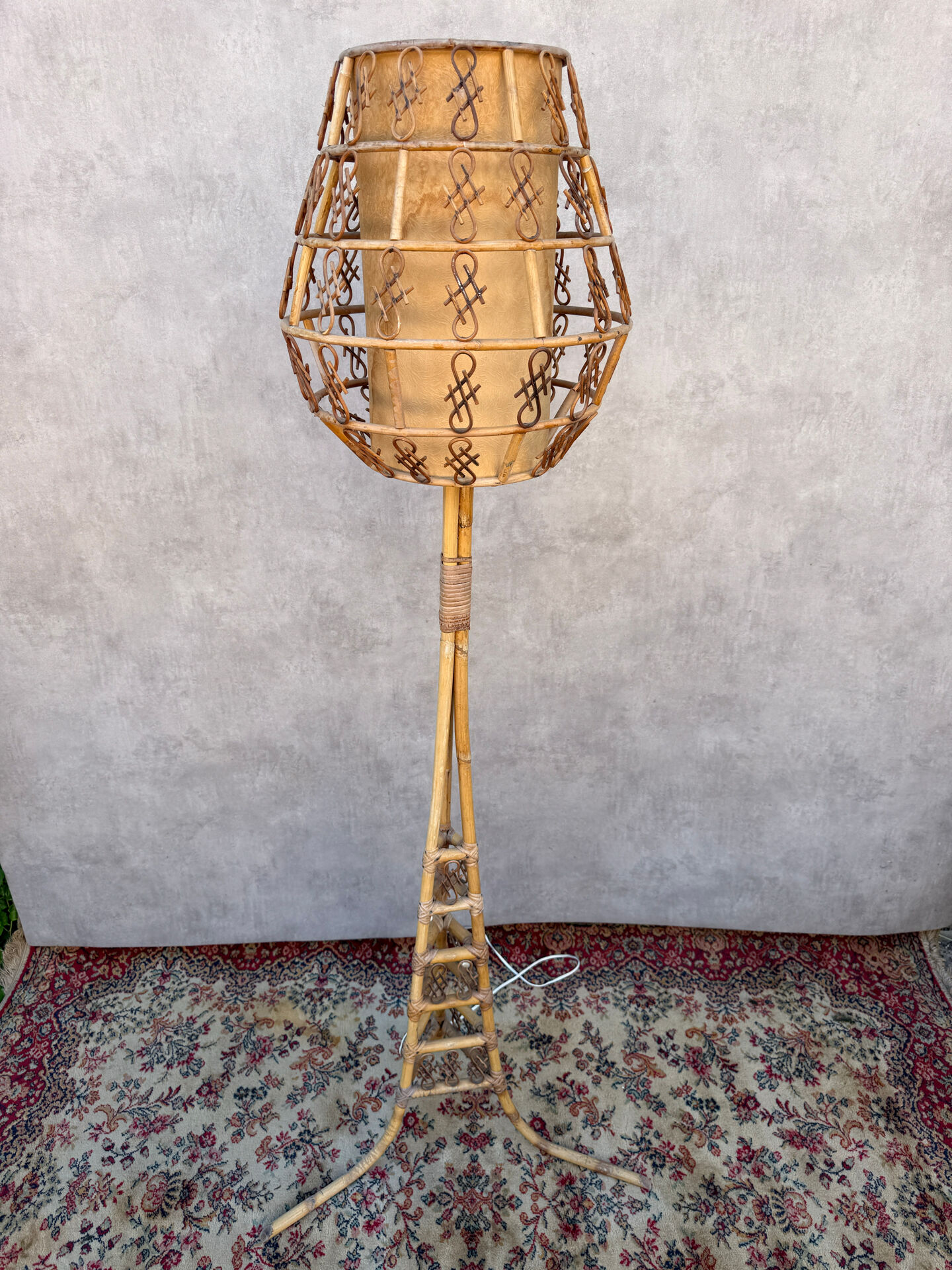 1950s Rattan Floor Lamp in the Style of Louis Sognot, France