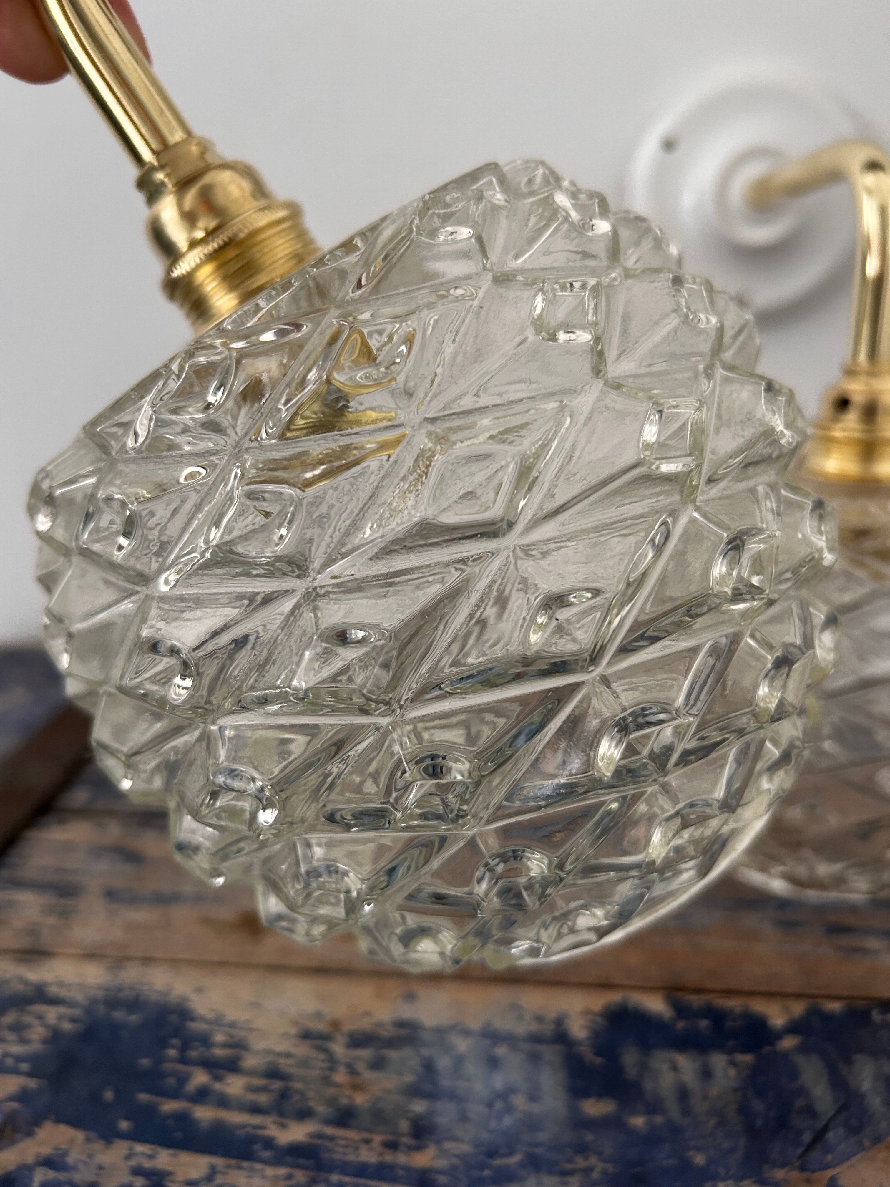 Set of chiseled glass wall sconces