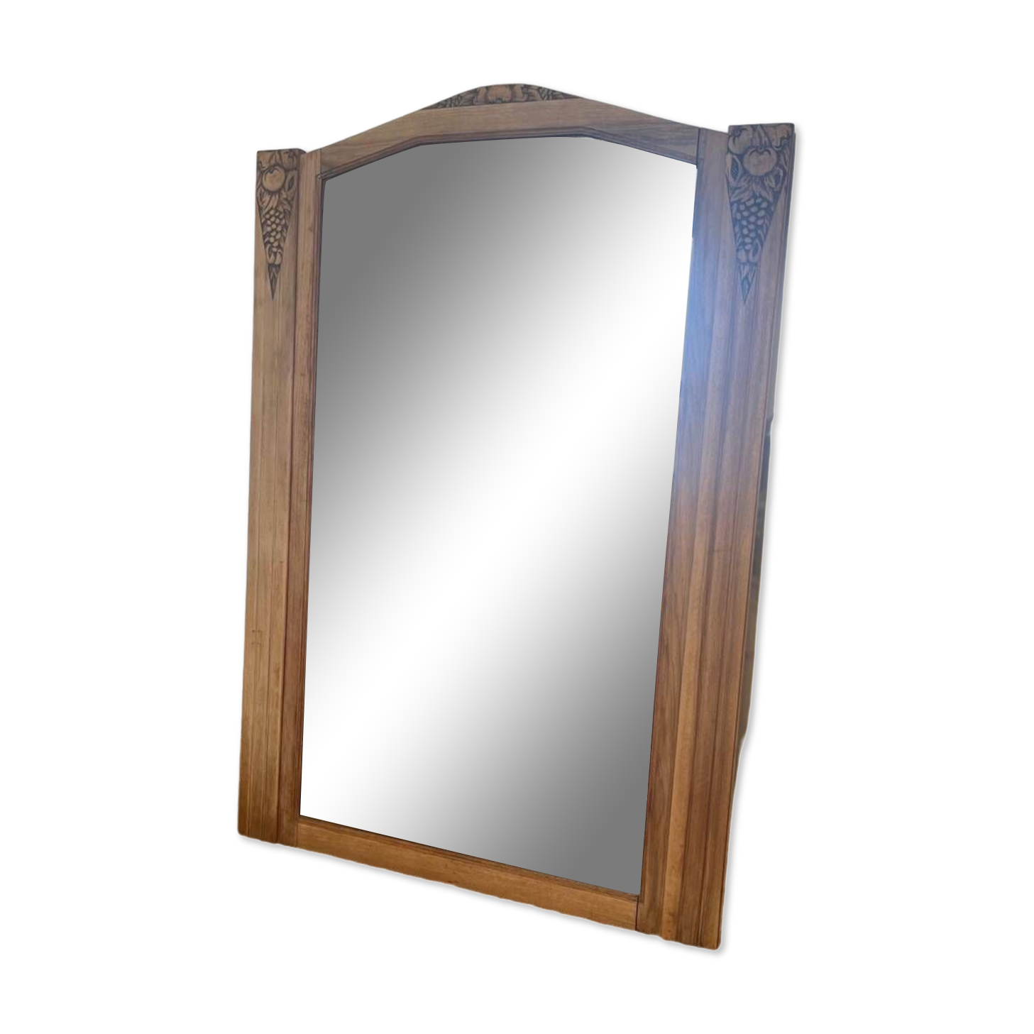 Large old art deco mirror in wood and beveled glass