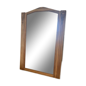 Grand miroir ancien art déco en bois et glace biseautée