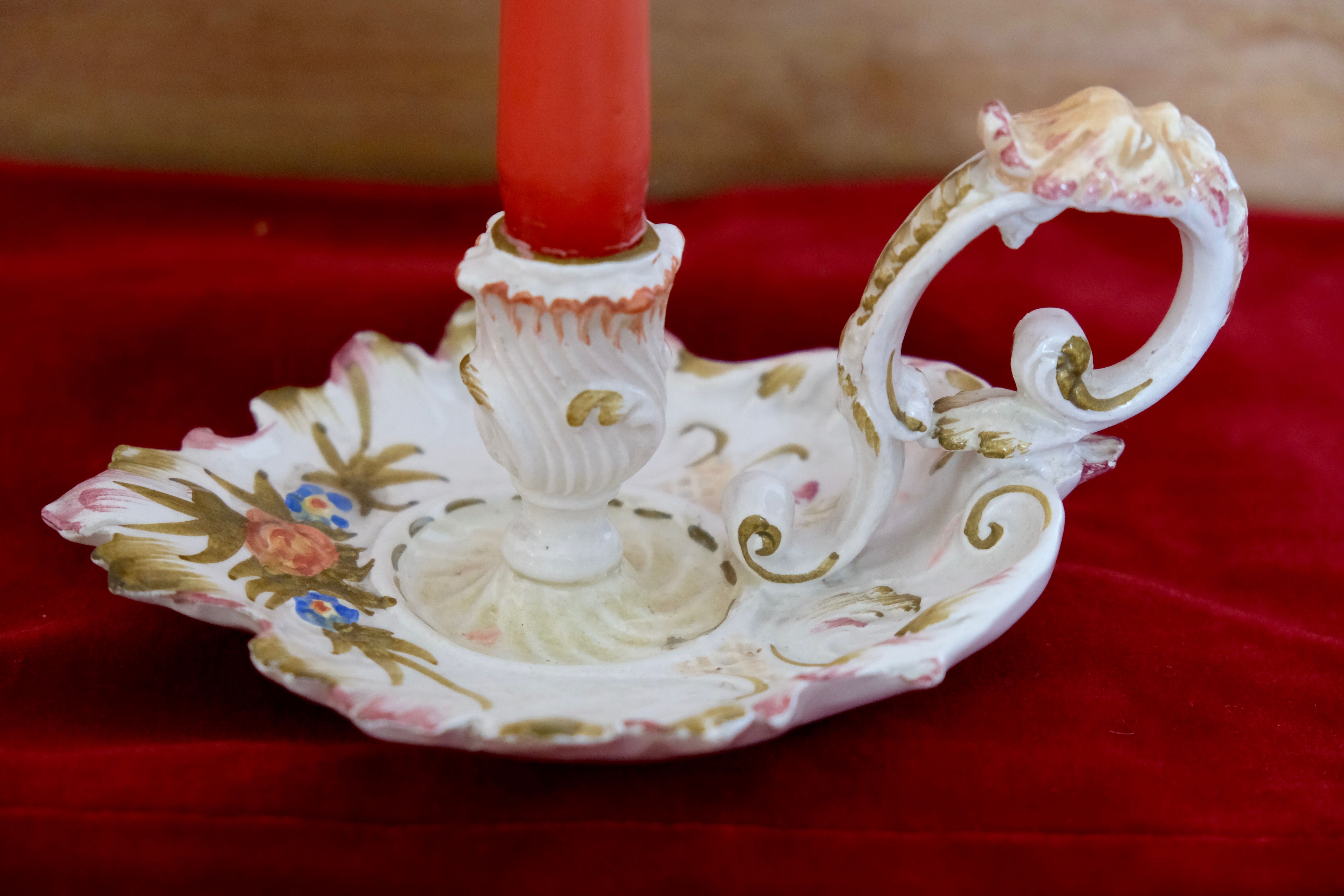 1917 hand-painted hand-held candlestick, dated, signed and numbered