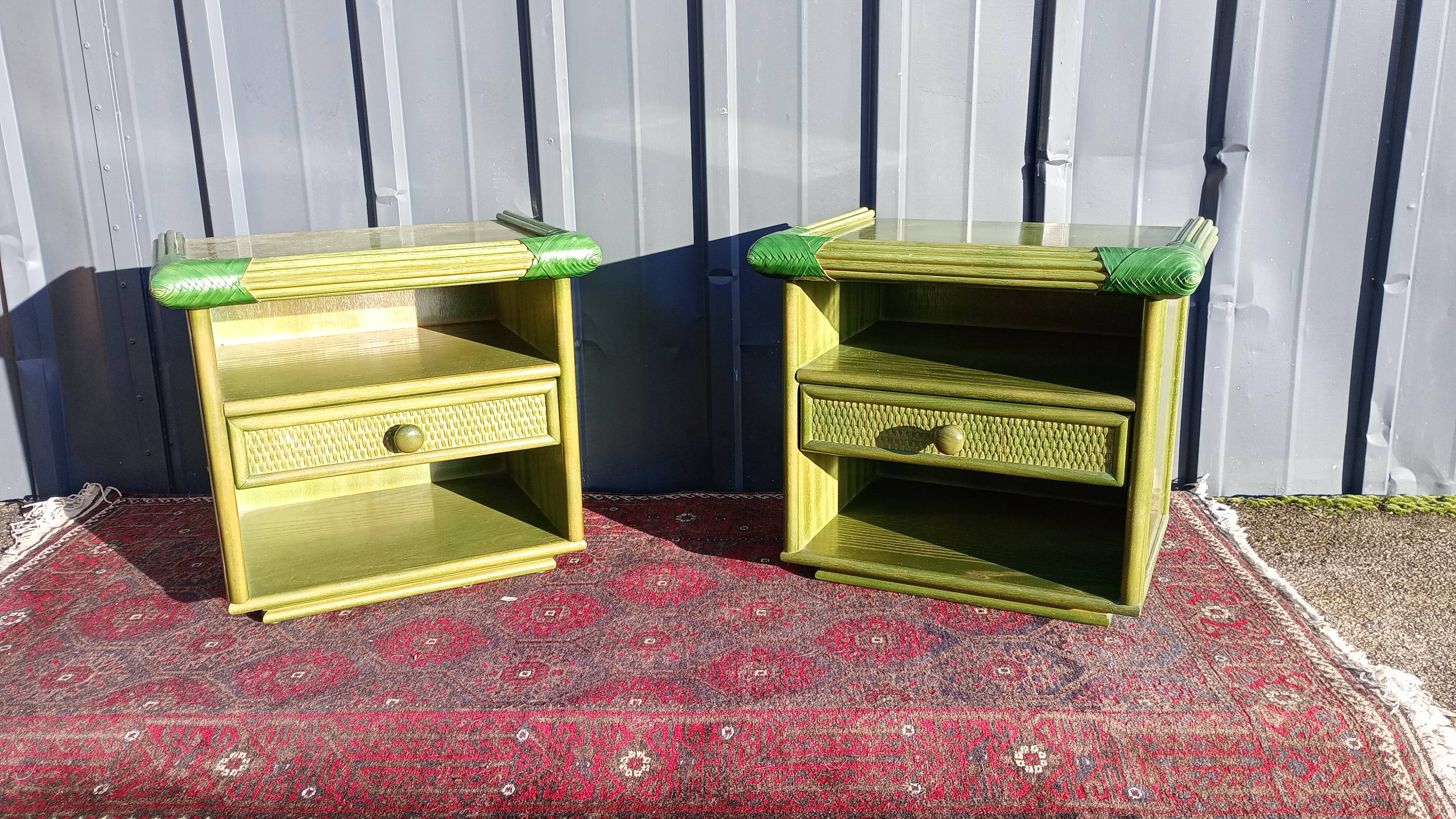 Pair of rattan bedside tables