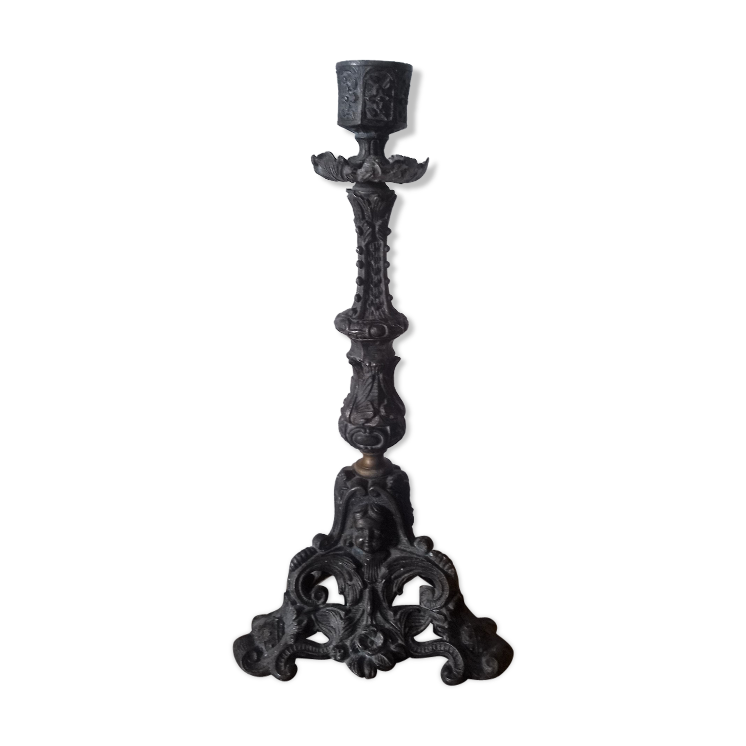 Grey cherub church torch candlestick