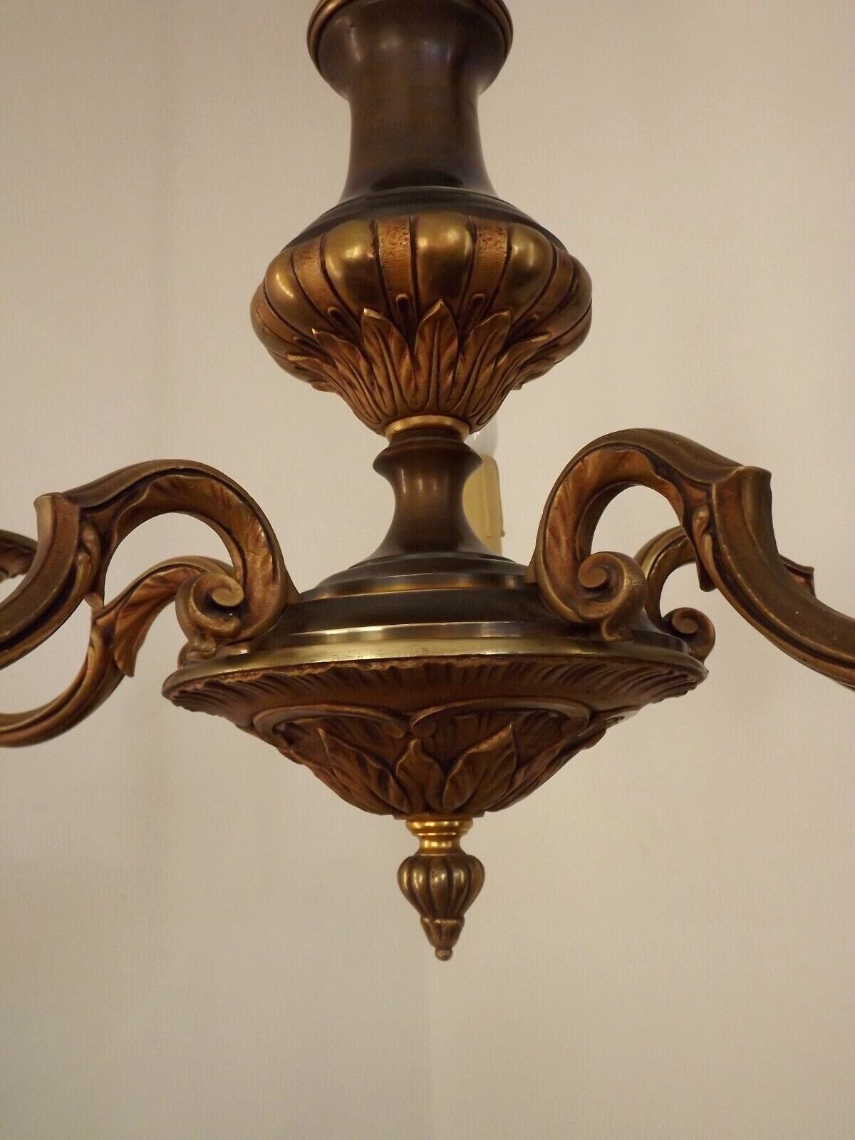 French Vintage Heavy Bronze/Brass 5 Light Empire Style Chandelier 3990