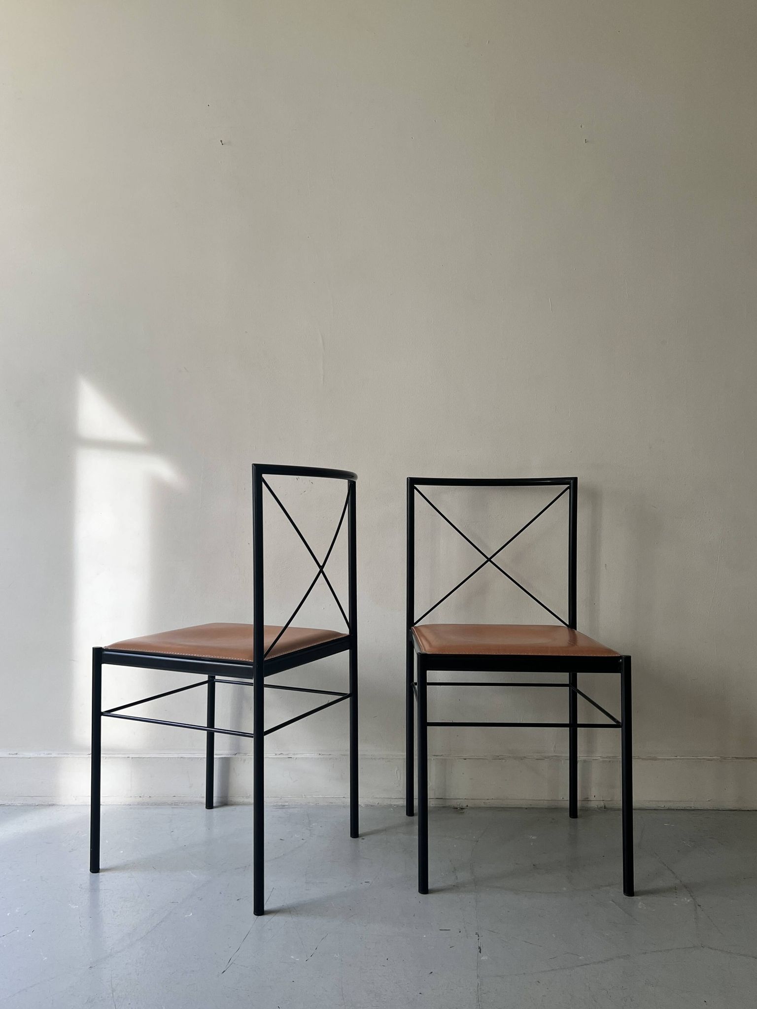 Metal and cognac leather chair, Arrben Italy design 1970