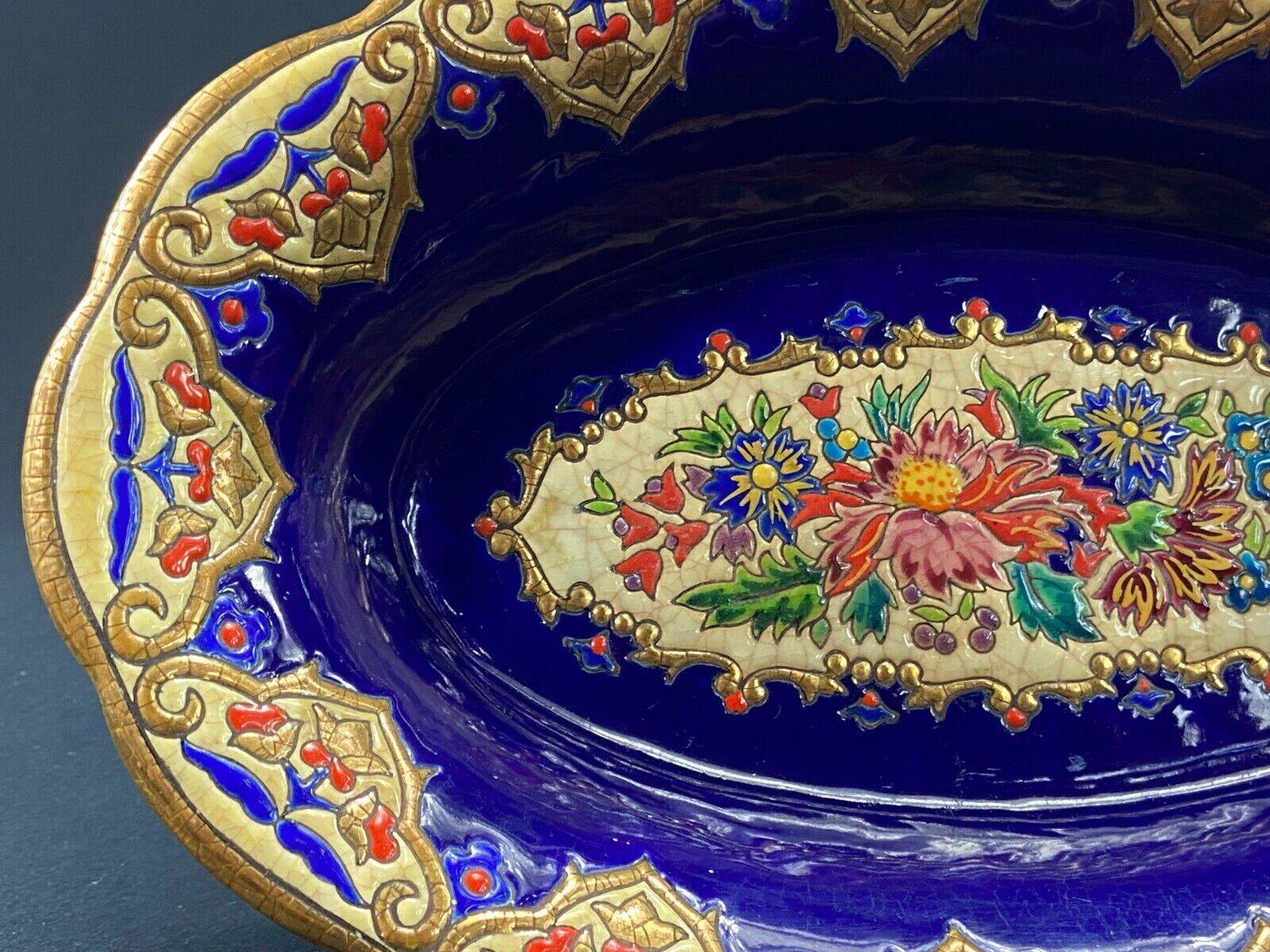 Oblong hollow dish in Longwy earthenware MP Chevallier Renaissance