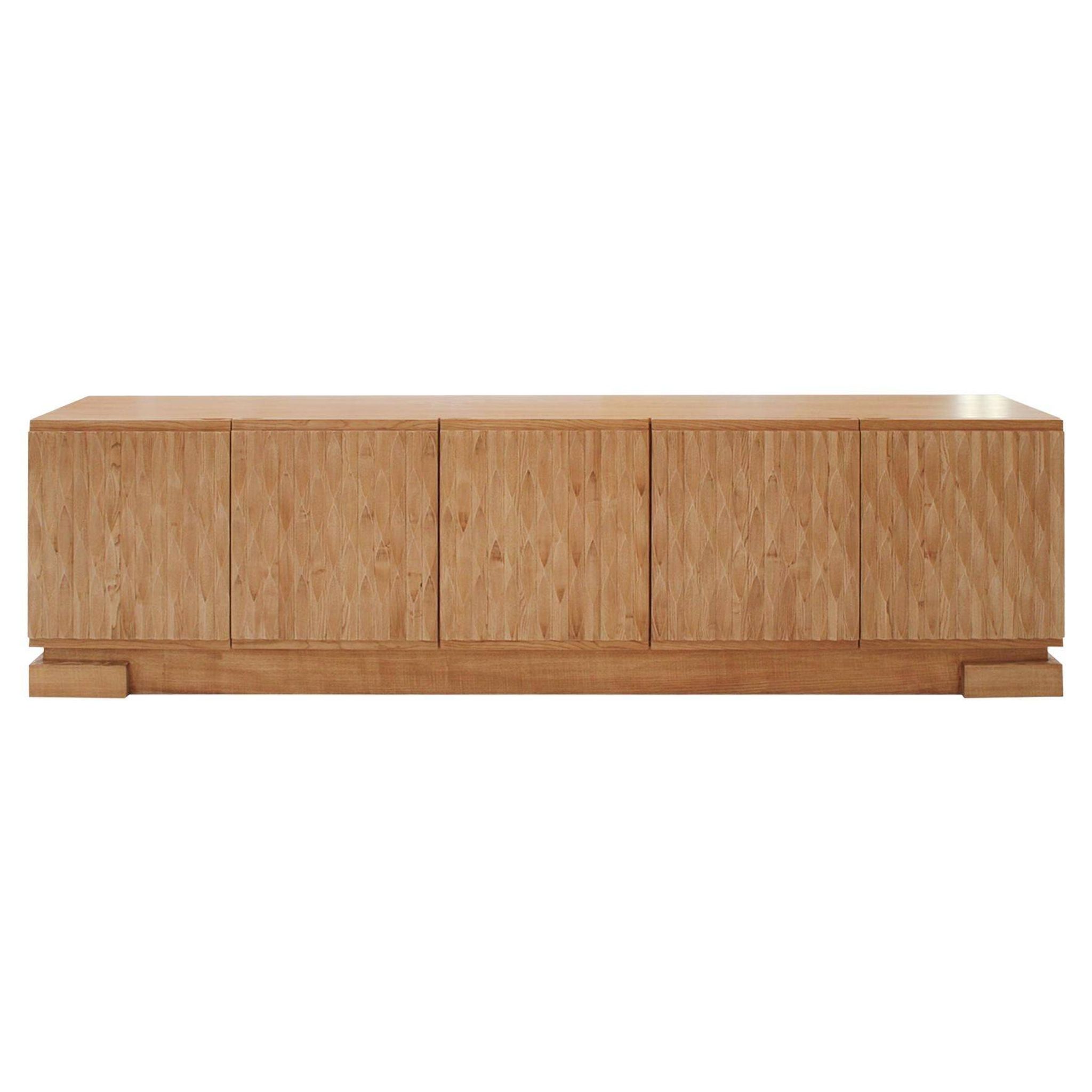 Italian Oak Wood Sideboard with Hand Carved Patterns in the Doors, Italy