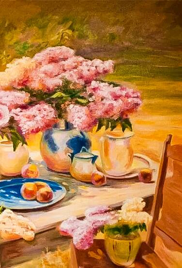 CUADRO CON FLORES Y FRUTAS PINTADO AL ÓLEO. BODEGÓN. CUADRO AL ÓLEO.