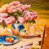 CUADRO CON FLORES Y FRUTAS PINTADO AL ÓLEO. BODEGÓN. CUADRO AL ÓLEO.