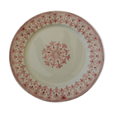 Flat plate in faience pink decoration