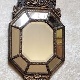 Old octagonal mirror with brass glazing beads