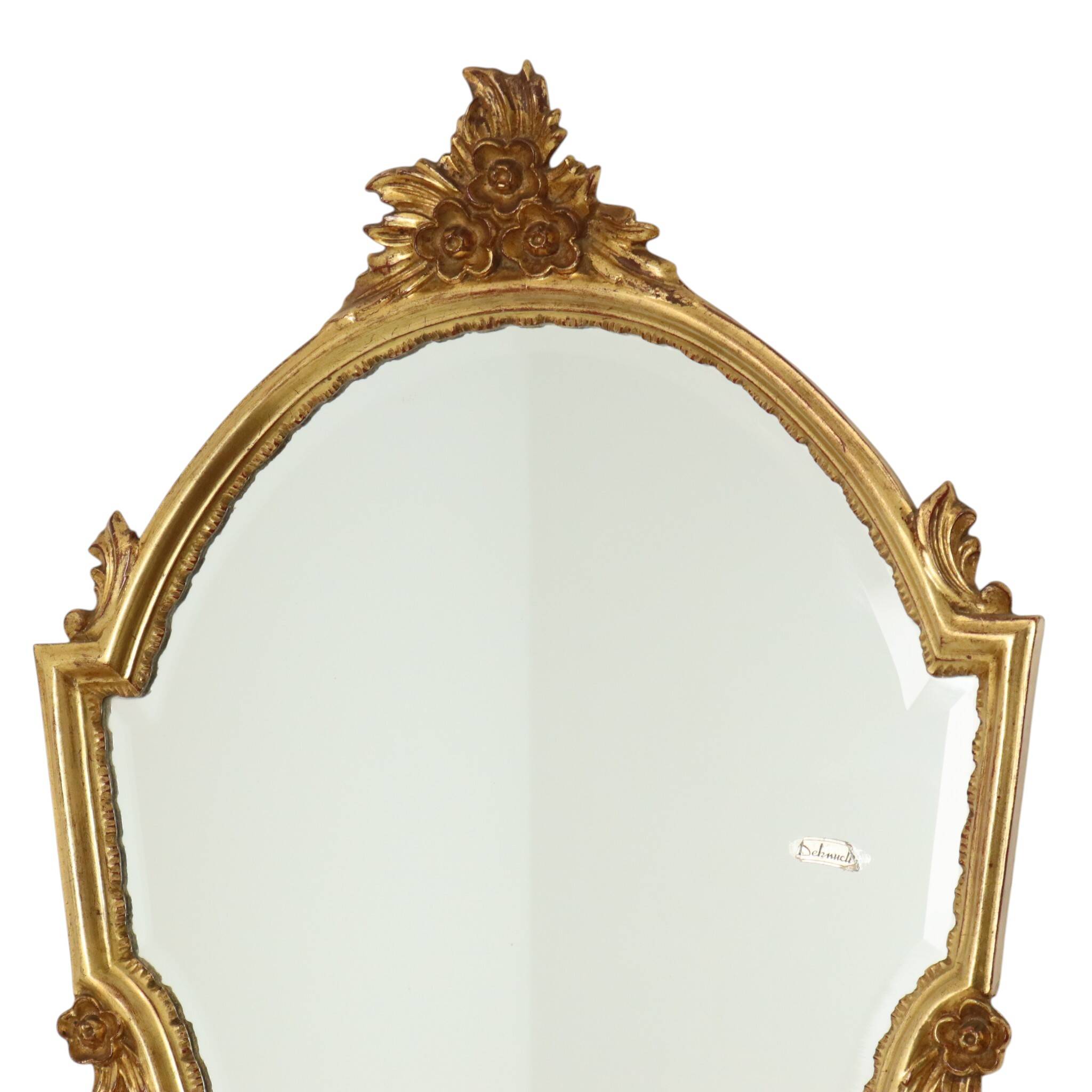 Miroir cranté en or classique Deknudt, biseauté, style Louis XVI, 94 cm