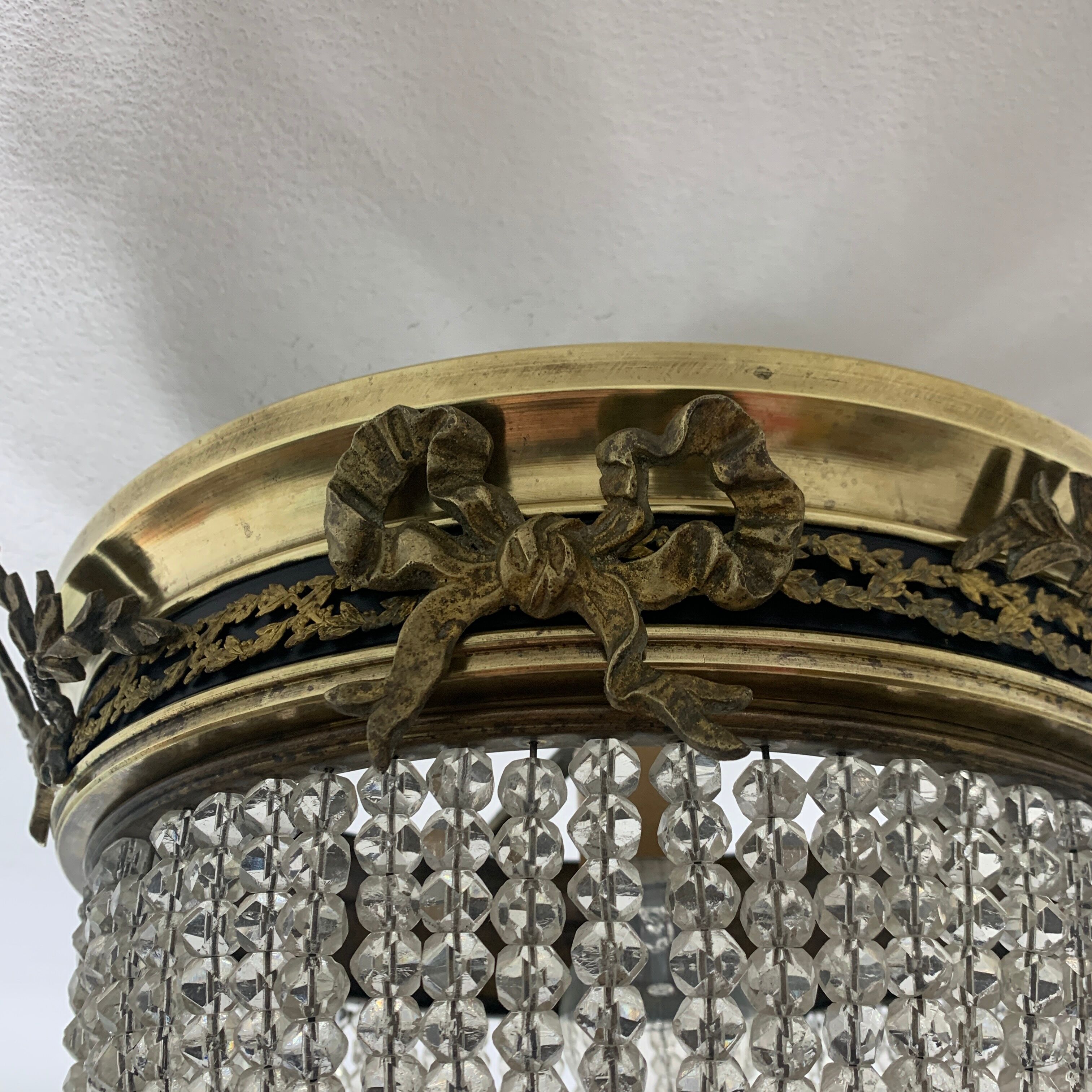 Ceiling light basket old 19th brass and faceted glass beads