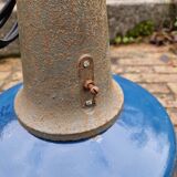 Industrial pendant light in blue enamelled sheet metal and cast iron, Poland, 1950s-60s