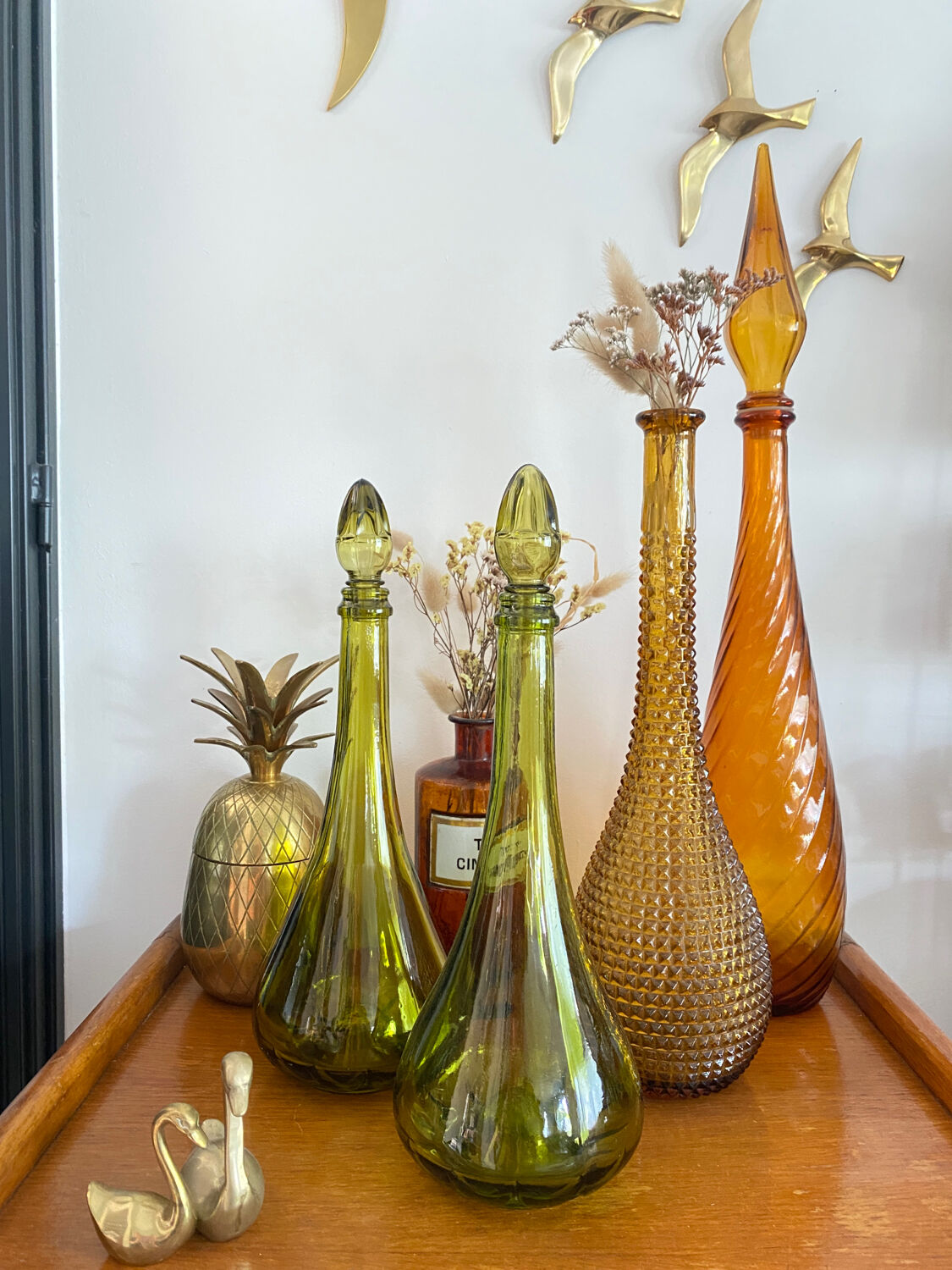 Vintage green glass carafe