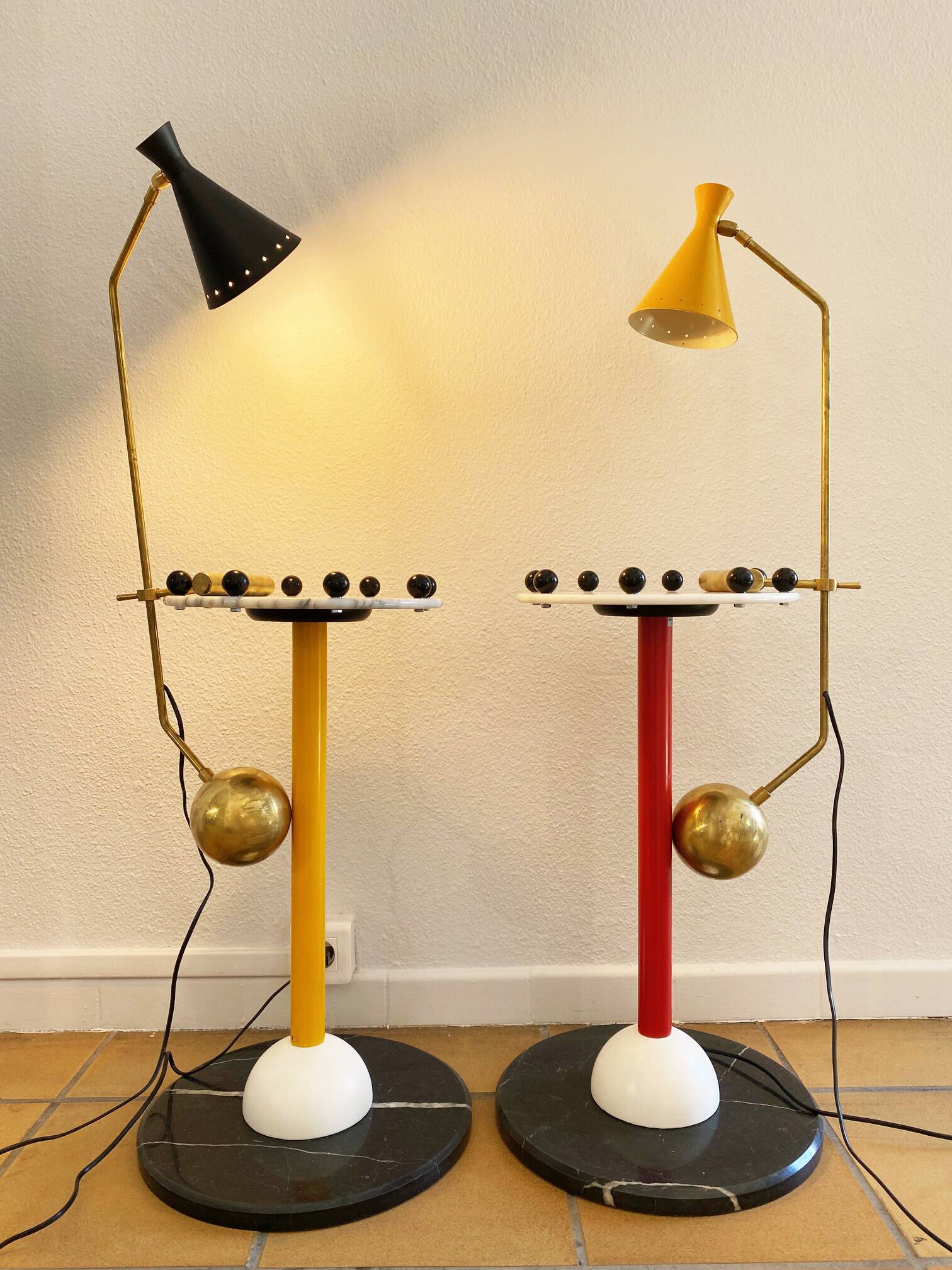 Large Italian brass counterweight lamp, 50s design