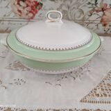 Soup tureen in water green with golden frieze, Cafés Lemaire.