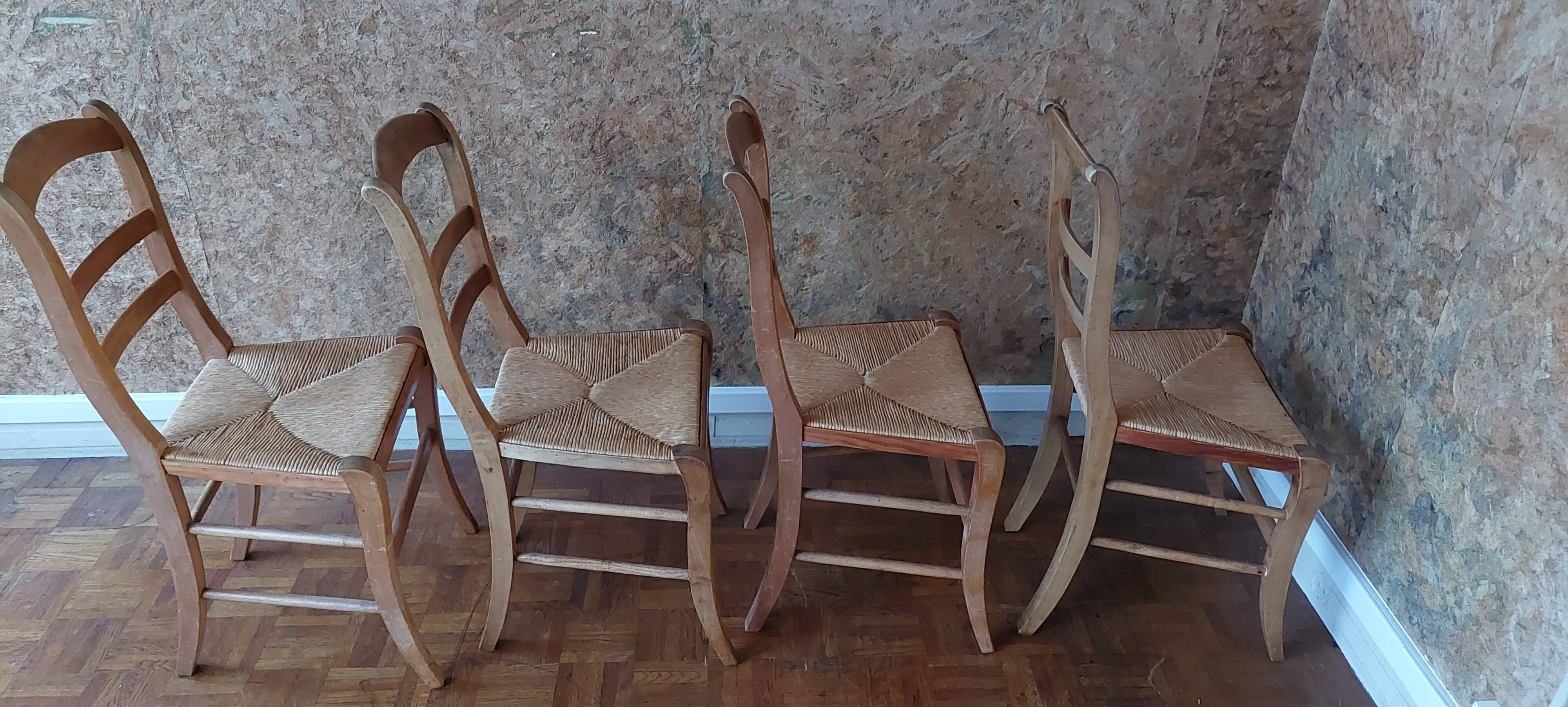 Set of 4 straw chairs in cherry wood