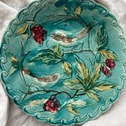 Two Onnaing barbotine bird plates, late 19th century