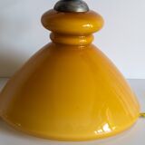 1970s honey yellow opaline pendant light with leather hook