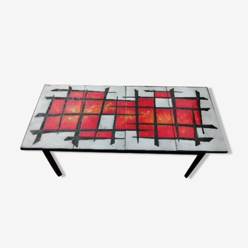 Table basse design céramique rouge & noir signee mjr années 1960-1970