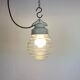 Industrial white porcelain pendant light with ribbed glass, 1970s