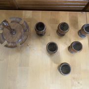 Rotating Display Stand 6 Egg Cups Olive Wood & Teak 1960s Vintage