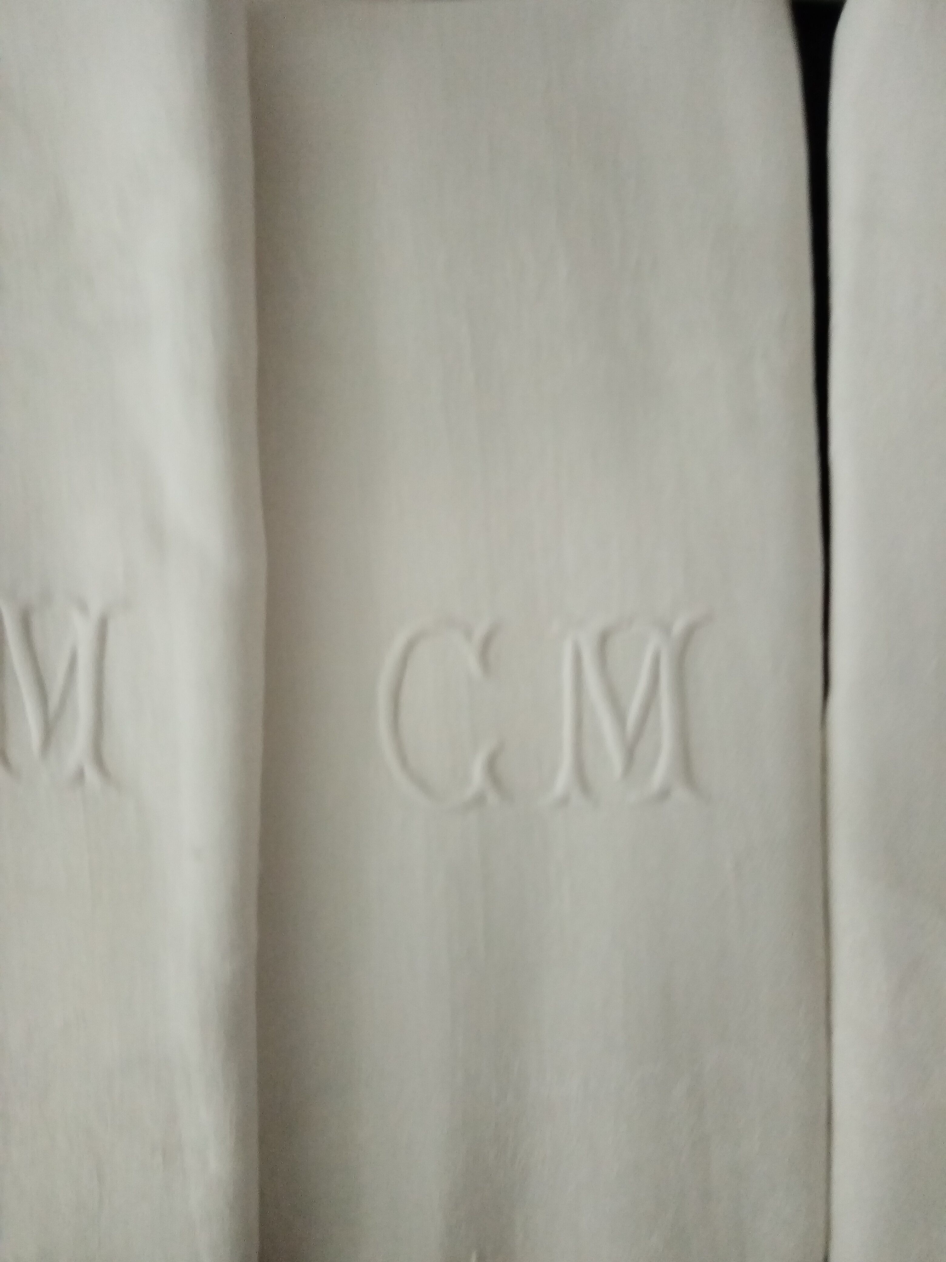 Lot de 6 anciennes serviettes damas broderie monogramme CM