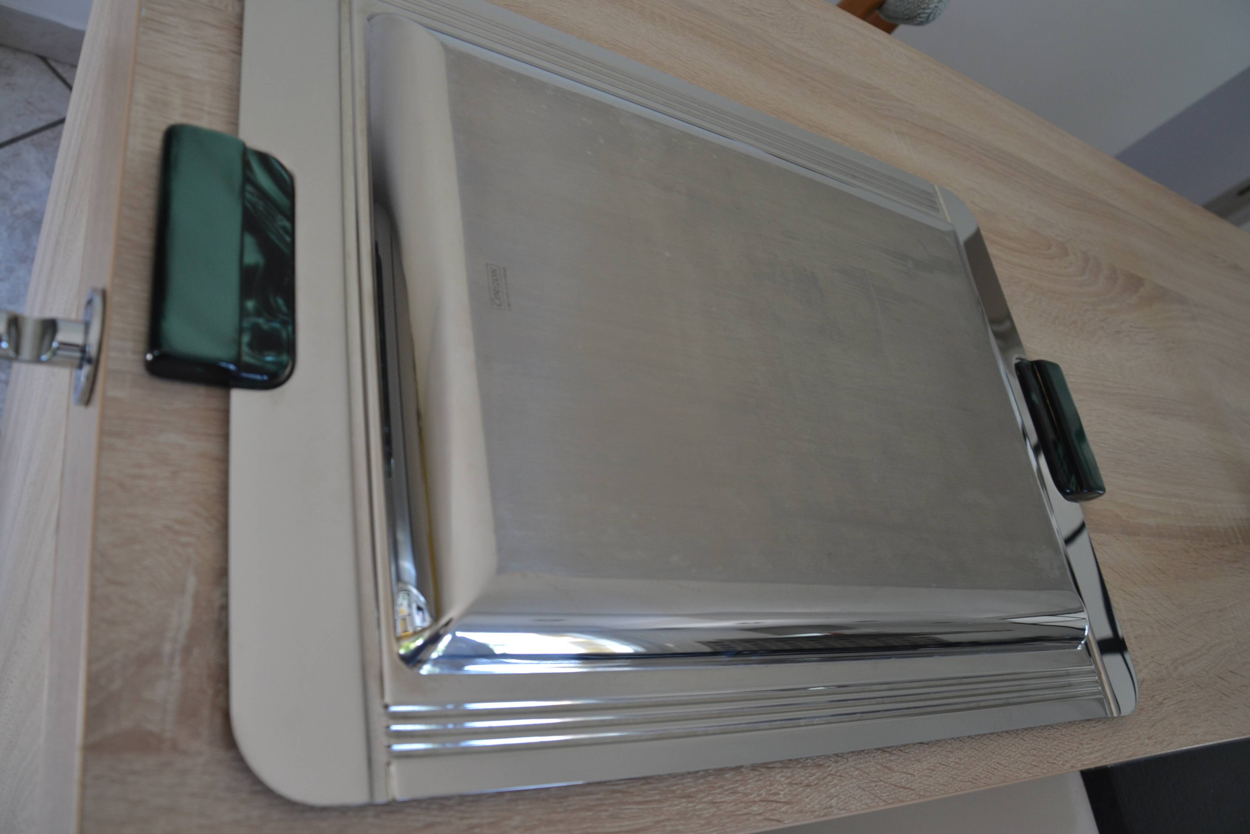 Large Jean Couzon stainless steel serving tray
