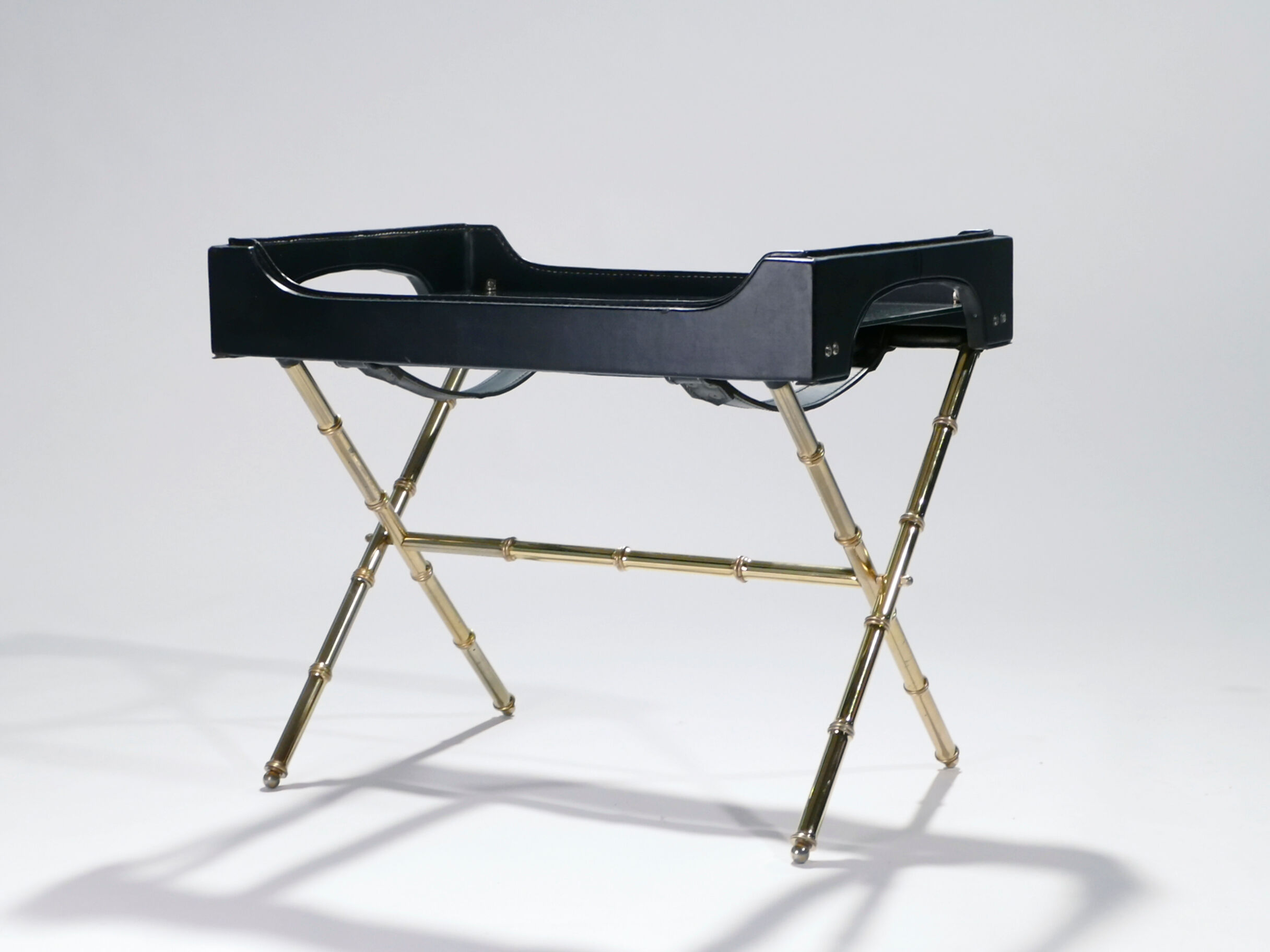 Side table and brass tray leather 1950