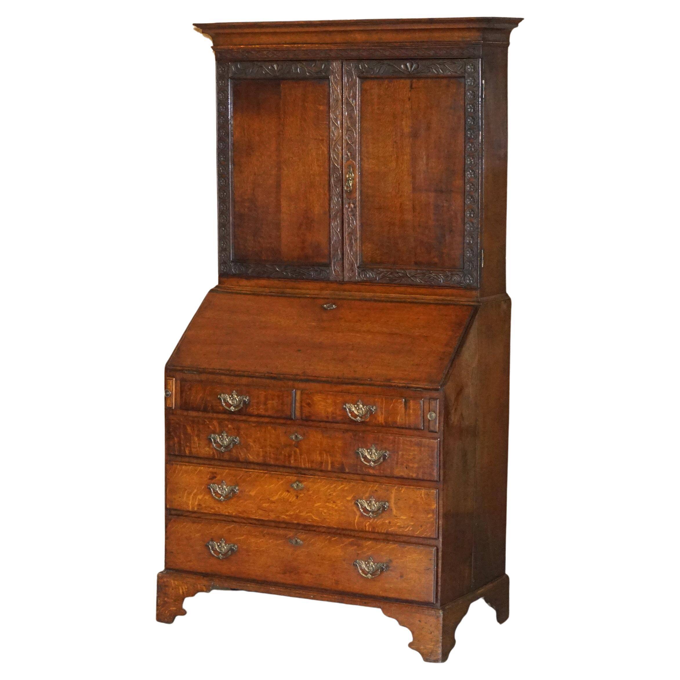 George III oak secretary bookcase circa 1760, Thomas Chippendale style.