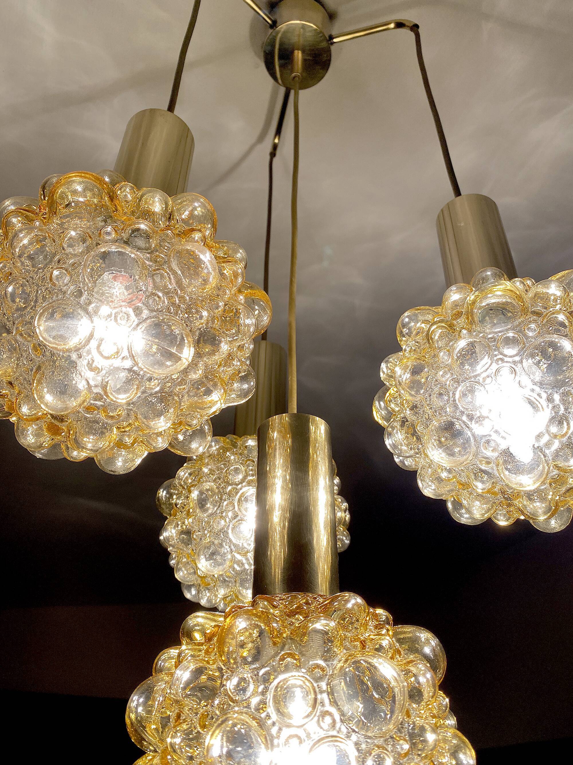 Vintage suspension lamp Limburg, Bubble Glass & Brass, 70s